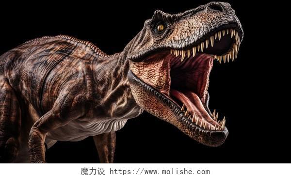 黑色背景张开嘴的恐龙暴龙动物灭绝生物